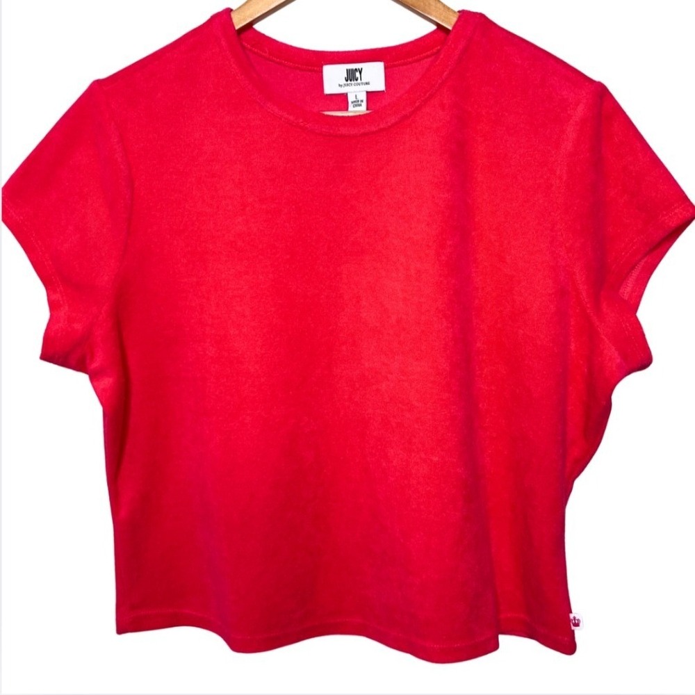Juicy by Juicy Couture NWT Watermelon Pink Terrycloth Short Sleeve Tee Size L - Picture 3 of 8
